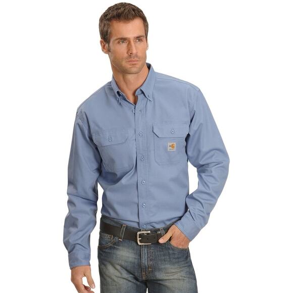 CARHARTT FR Shirt Men's Med Blue Work Wear Button Down Pockets Long Sleeve NWT - Picture 1 of 12